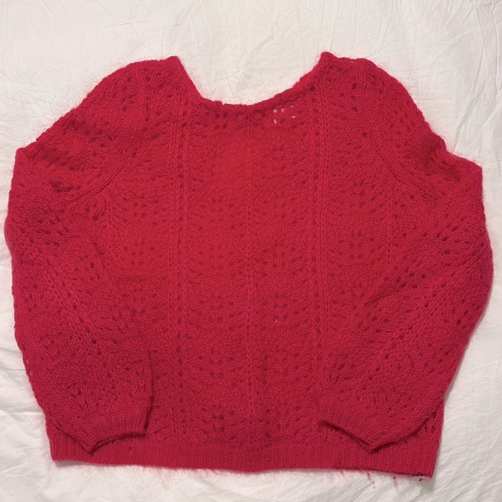 Sezane Fuchsia Pointelle Sweater